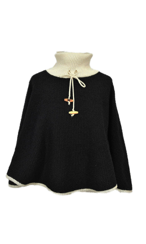 poncho tricoté pure laine noire en stock cet hiver