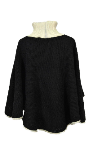 poncho tricoté pure laine noire en stock cet hiver