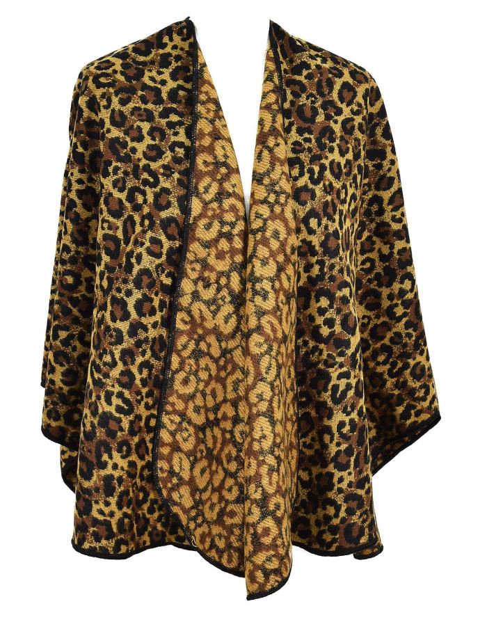 cape acrylique leopard camel en stock hiver 2019