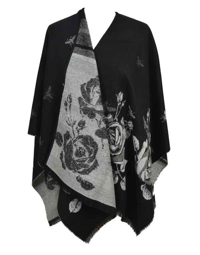 cape poncho fleurs grises en stock cet hiver