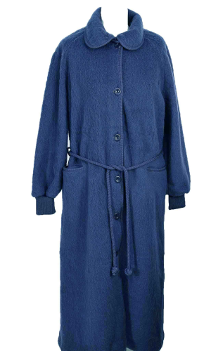 Robe de chambre laine des Pyrénées boutonnée col claudine Océan