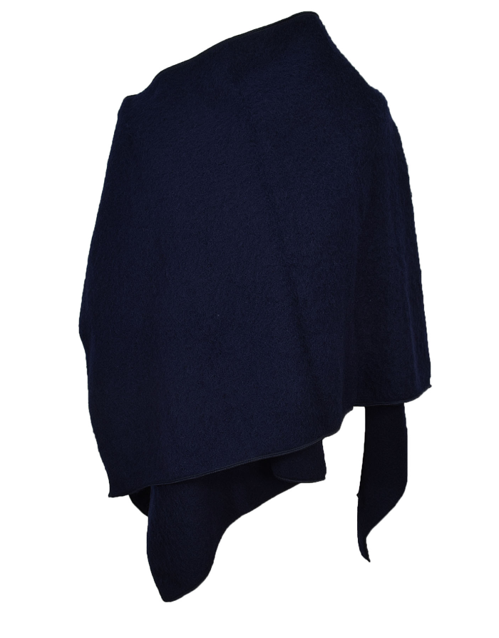 Cape poncho laine des Pyrénées bleu marine