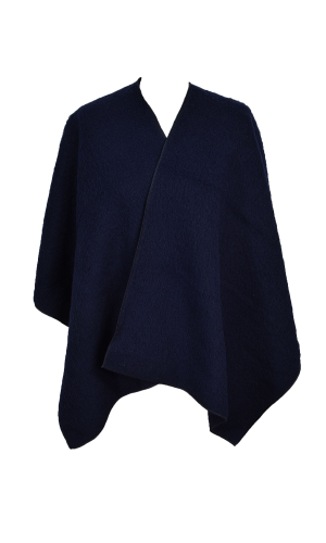 Cape poncho laine des Pyrénées bleu marine