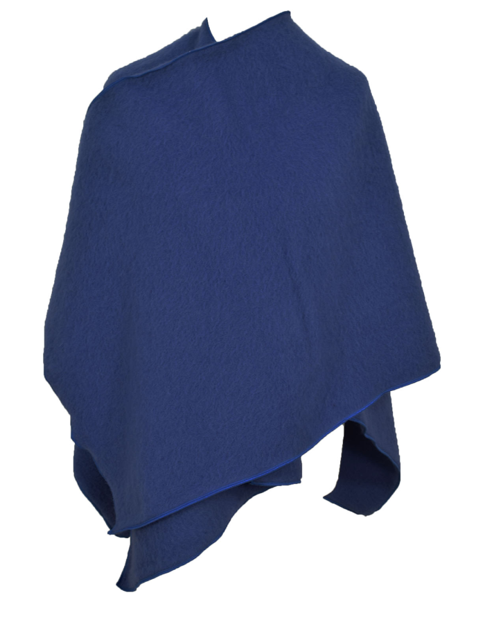 Cape poncho laine des Pyrénées bleu