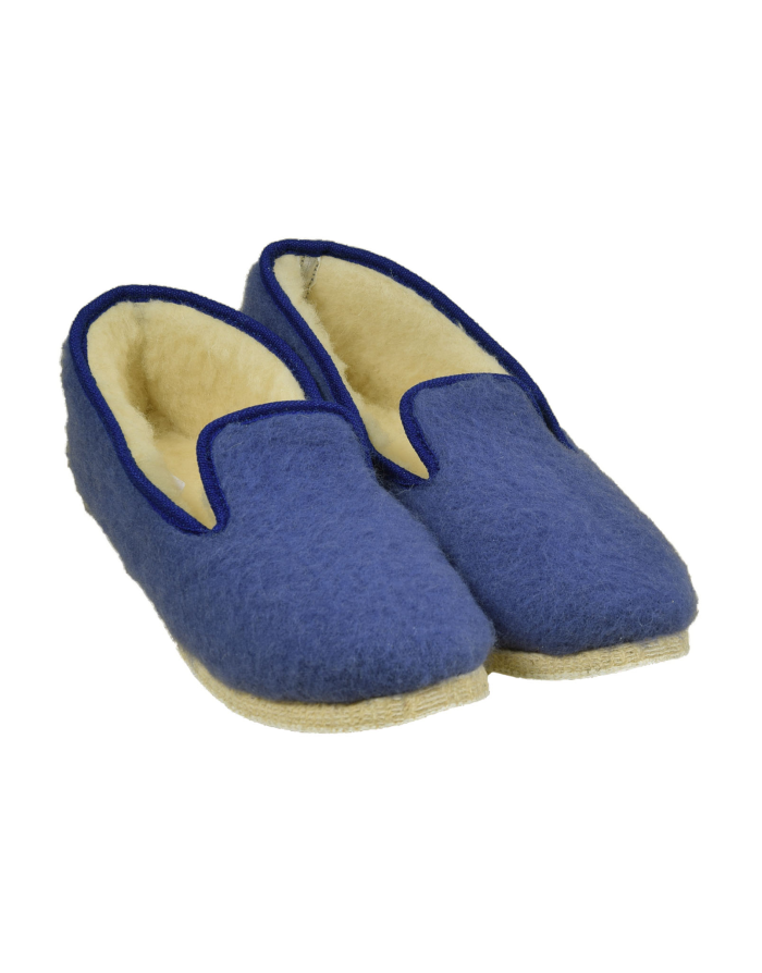 Pantoufles laine bleu