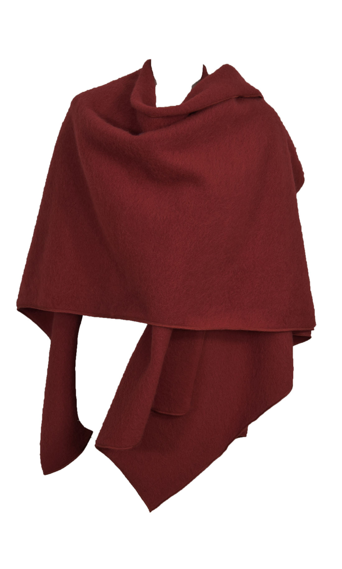 Cape poncho laine des Pyrénées rouge bordeaux