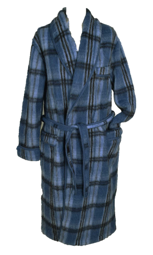 Robe de chambre homme laine des Pyrénées écossais bleu
