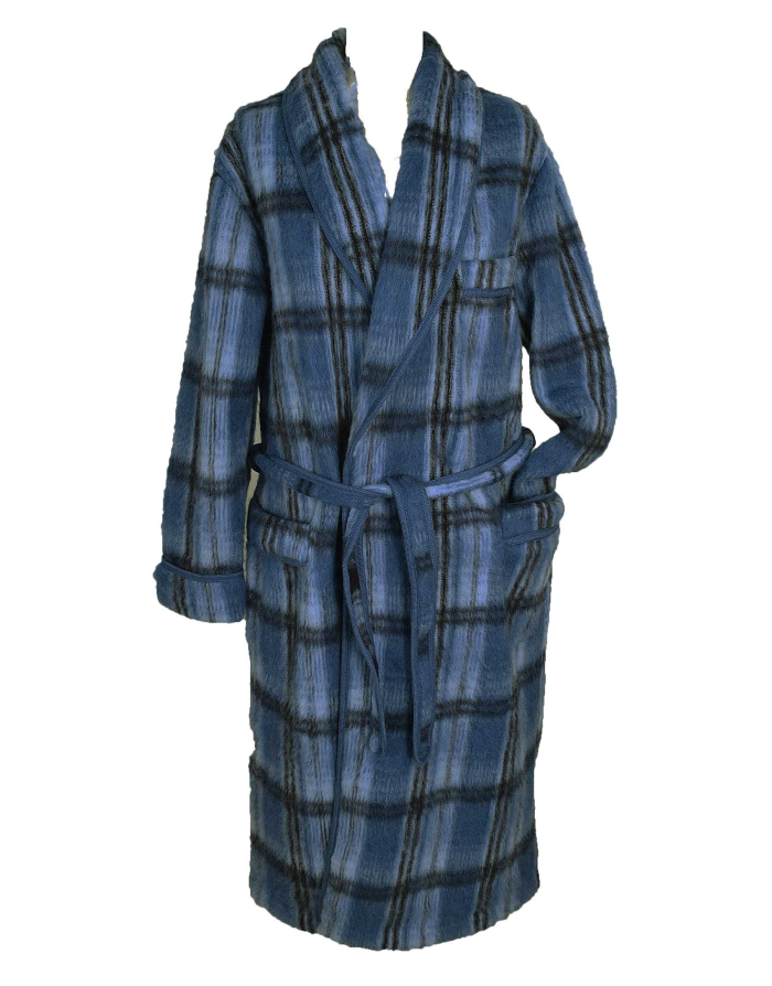 Robe de chambre homme laine des Pyrénées écossais bleu