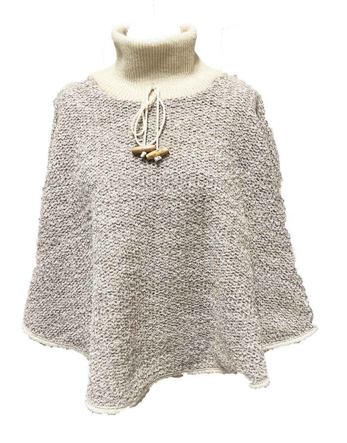 Poncho Col tricot écru beige