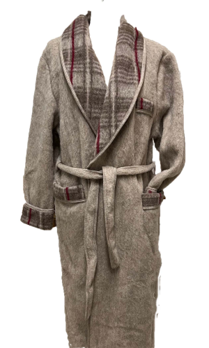 Robe de chambre homme laine des Pyrénées unie col écossais sahara