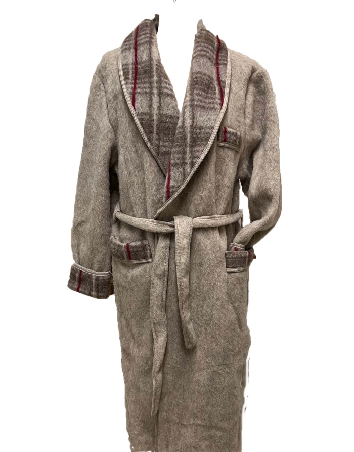 Robe de chambre homme laine des Pyrénées unie col écossais sahara