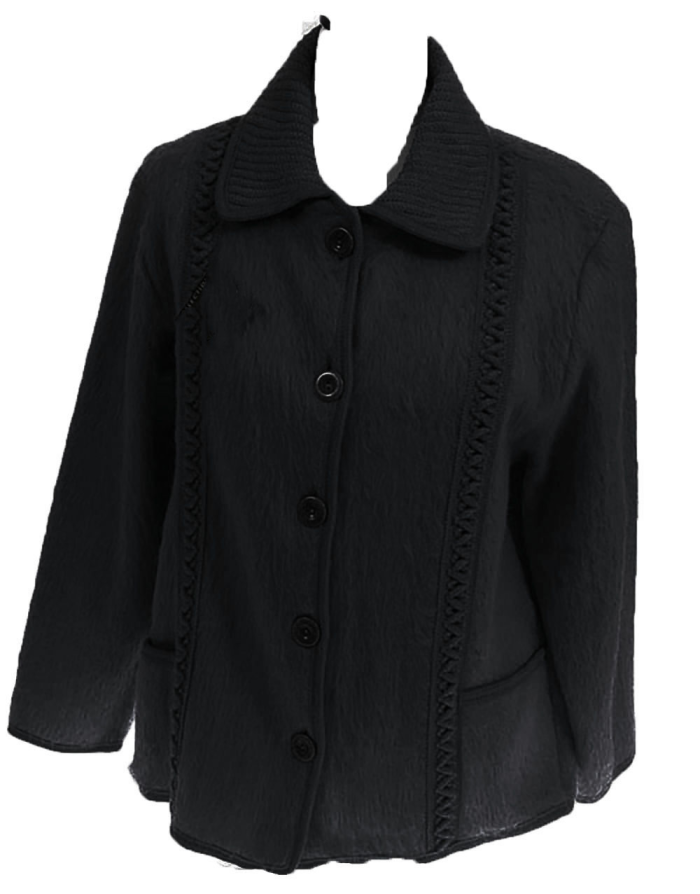 Veste laine des Pyrénées torsades col tricot noir