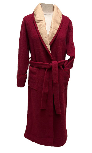 robe de chambre laine des Pyrénées rouge bordeaux pour femme