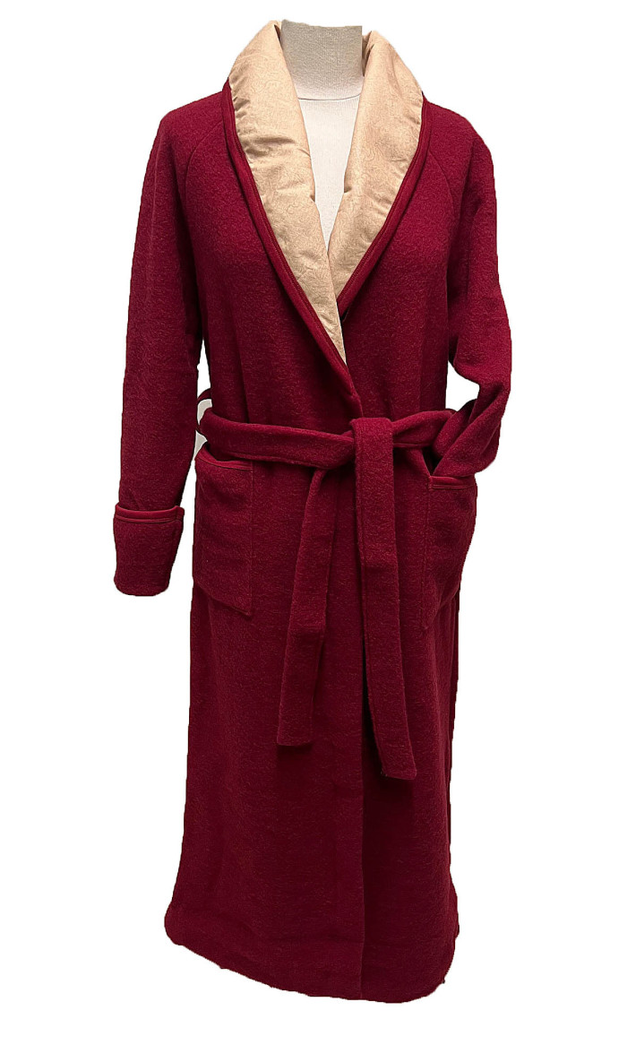 robe de chambre laine des Pyrénées rouge bordeaux pour femme