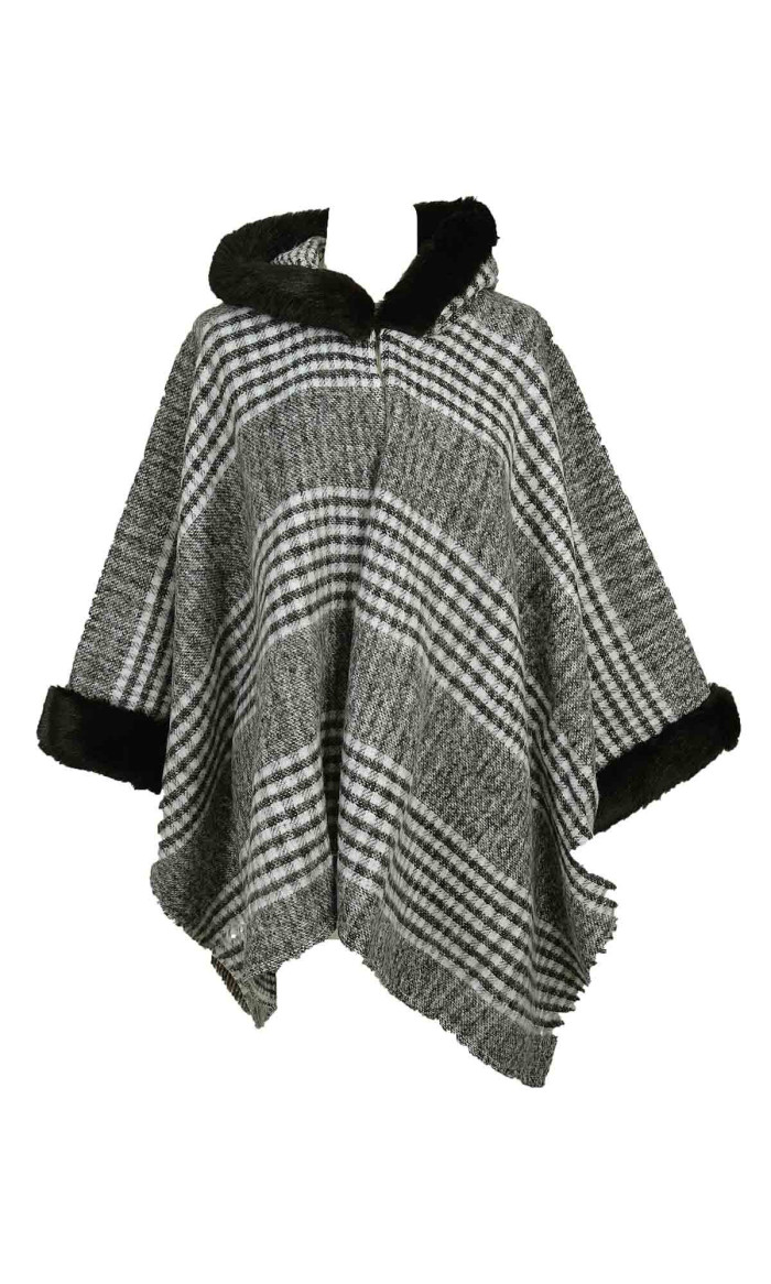 cape poncho pailleté noir et blanc pour femme