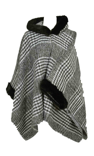 cape poncho pailleté noir et blanc pour femme