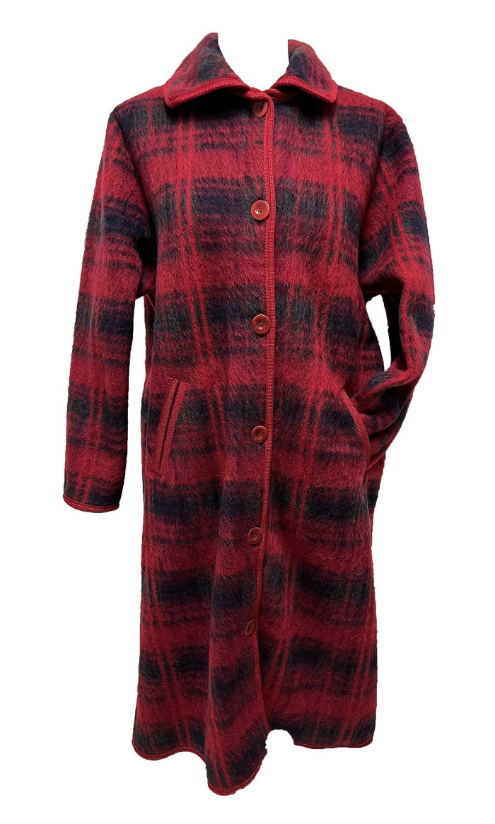 robe de chambre boutonnée ecossais rouge en stock