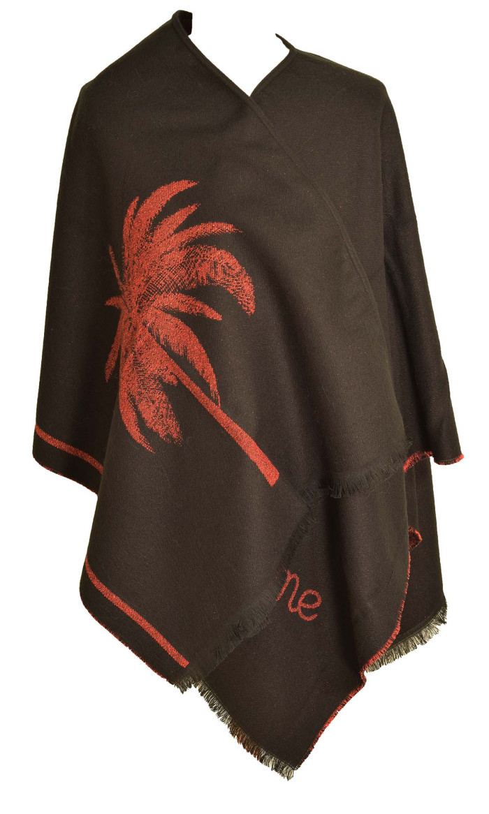 cape poncho noire avec un palmier pour femme