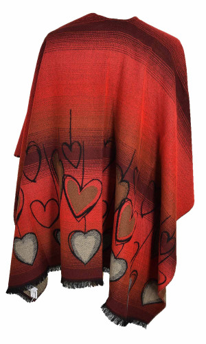 cape poncho acrylique rouge avec des coeurs