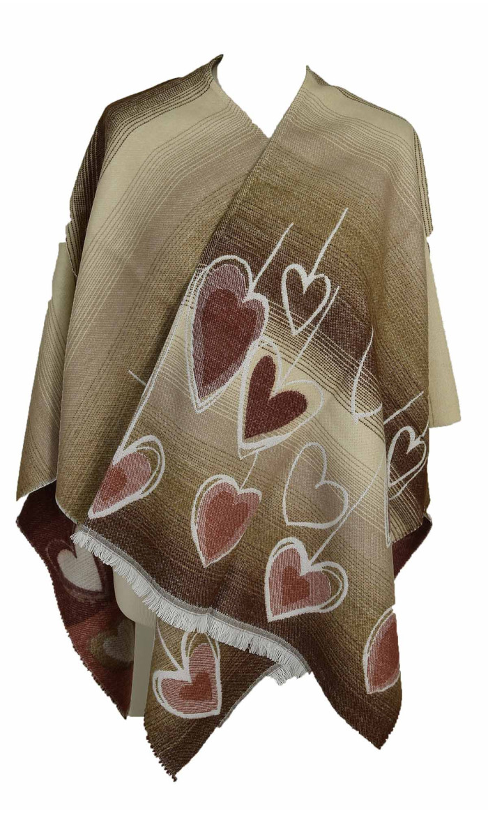 cape poncho beige avec des coeurs en stock