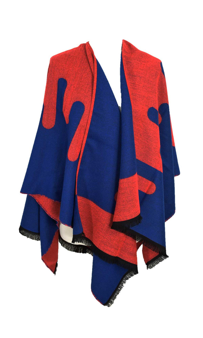 Cape poncho Akita rouge bleu